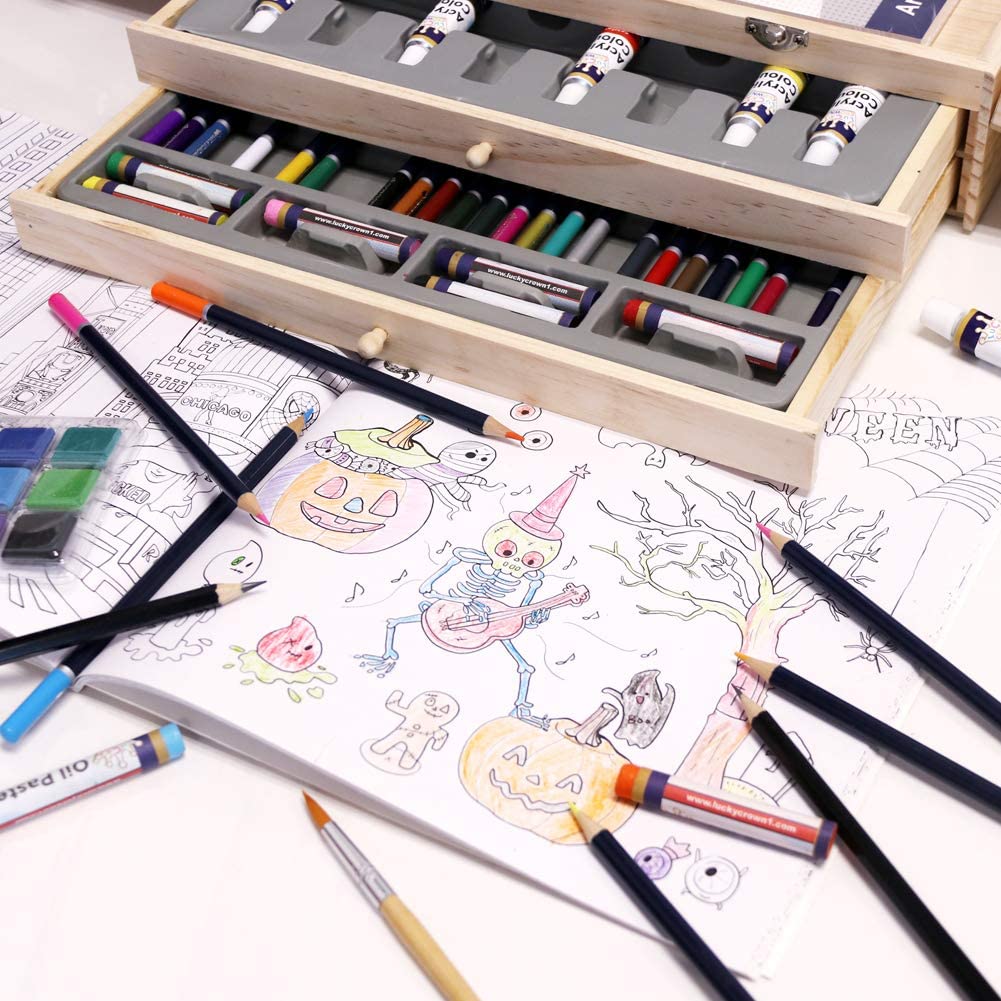 Deluxe Art Supplies, 88 Pieces Art Set in Portable Wooden Case, with 2 Drawing Books and 4 Canvas Panels, Professional Art Set for Painting & Drawing, Art Kit for Kids, Teens and Adults/Gift - Image 6